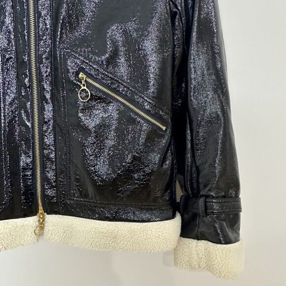 Jonathan Simkhai Vegan Leather Sherpa Aviator Bomber Jacket Women’s XS Black - Picture 5 of 16